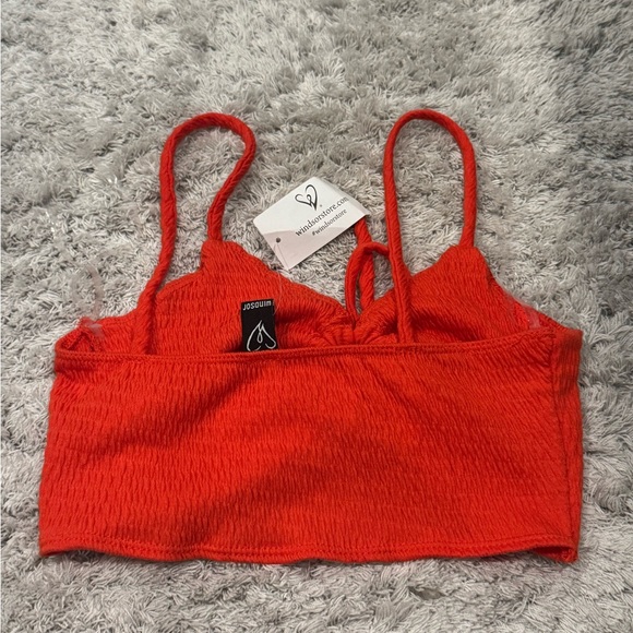 NWT! Windsor Red Orange Smocked Ring-Front Crop  Tank Top - Picture 3 of 7